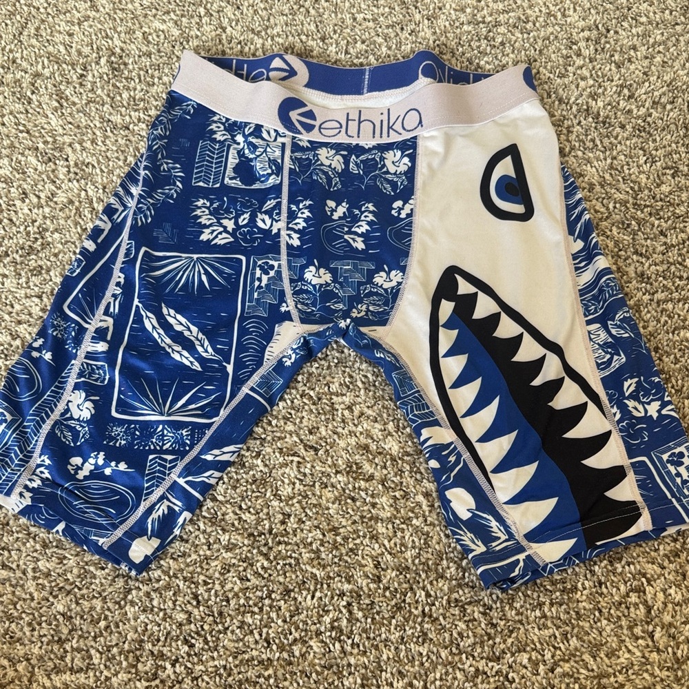 Ethika Blue and White Shark Print Shorts